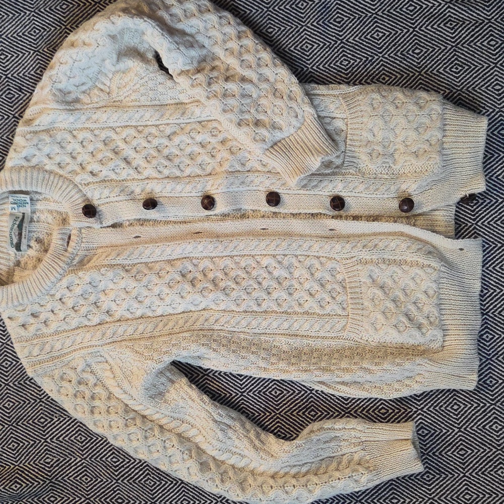 Aran Crafts Cream Cable Knit Button-Front Cardigan